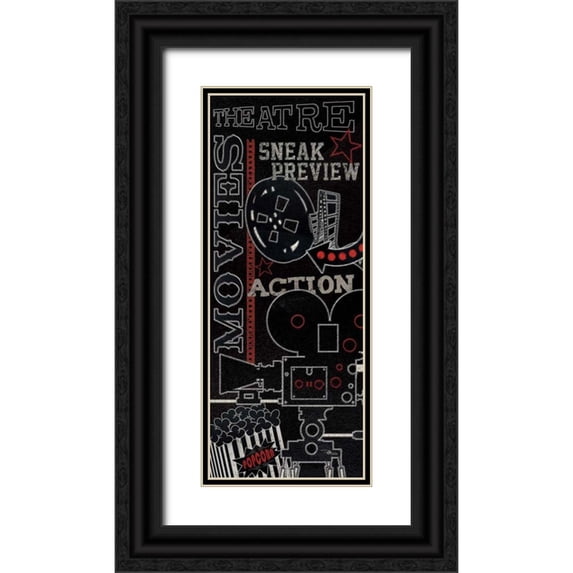 Pela Studio 15x32 Black Ornate Wood Framed with Double Matting Museum Art Print Titled - Movie Montage II