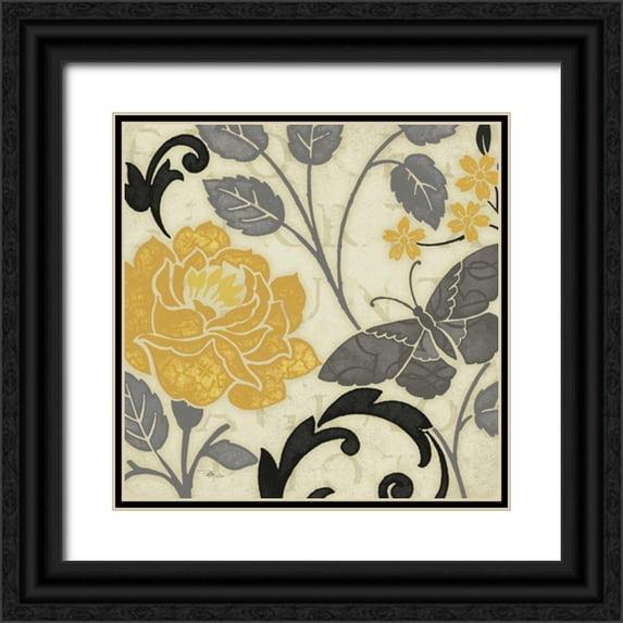 Pela Studio 20x20 Black Ornate Wood Framed with Double Matting Museum Art Print Titled - Perfect Petals I Yellow