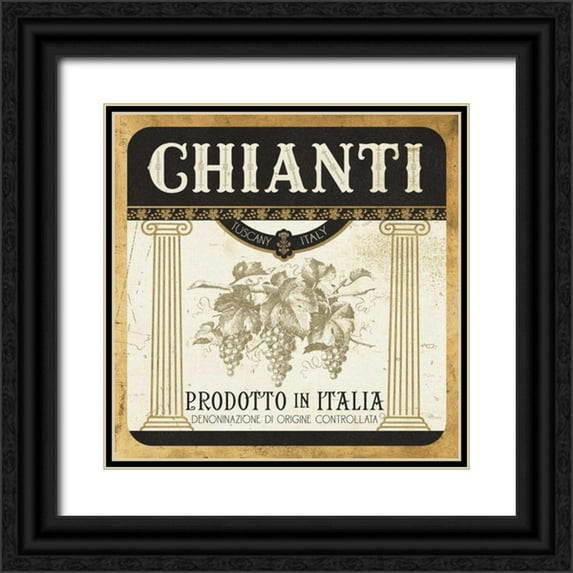 Pela Studio 20x20 Black Ornate Wood Framed with Double Matting Museum Art Print Titled - Wine Labels III