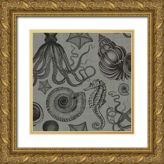 Pela Studio 20x20 Gold Ornate Wood Framed with Double Matting Museum Art Print Titled - Coastal Farmhouse Pattern ID