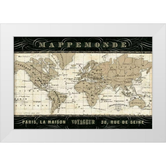 Pela Studio 24x17 White Modern Wood Framed Museum Art Print Titled - Mappemonde