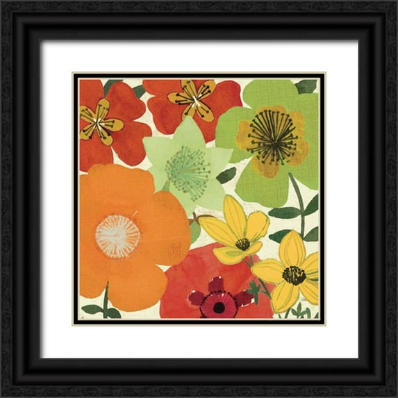 Pela Studio 26x26 Black Ornate Wood Framed with Double Matting Museum Art Print Titled - Garden Brights I