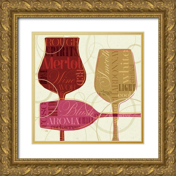 Pela Studio 26x26 Gold Ornate Wood Framed with Double Matting Museum Art Print Titled - Colorful Wine I