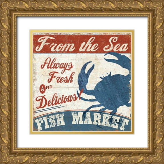 Pela Studio 26x26 Gold Ornate Wood Framed with Double Matting Museum Art Print Titled - Fresh Seafood IV