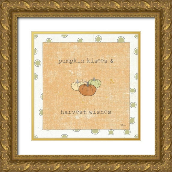 Pela Studio 26x26 Gold Ornate Wood Framed with Double Matting Museum Art Print Titled - Harvest Cuties III Orange