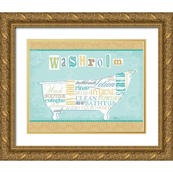 Pela Studio 32x26 Gold Ornate Wood Framed with Double Matting Museum Art Print Titled - Bathroom Words II