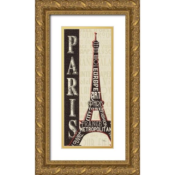 Pela Studio 8x14 Gold Ornate Wood Framed with Double Matting Museum Art Print Titled - City Words I