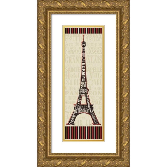 Pela Studio 9x18 Gold Ornate Wood Framed with Double Matting Museum Art Print Titled - Paris City Words I Border