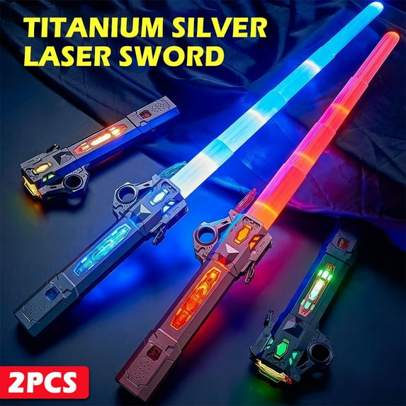 Pelaby 2PCS Telescopic Glow Stick Toy Double-Edged Light Sabers Light Up Saber 7 Colors Changeable LED Light Sword Expandable