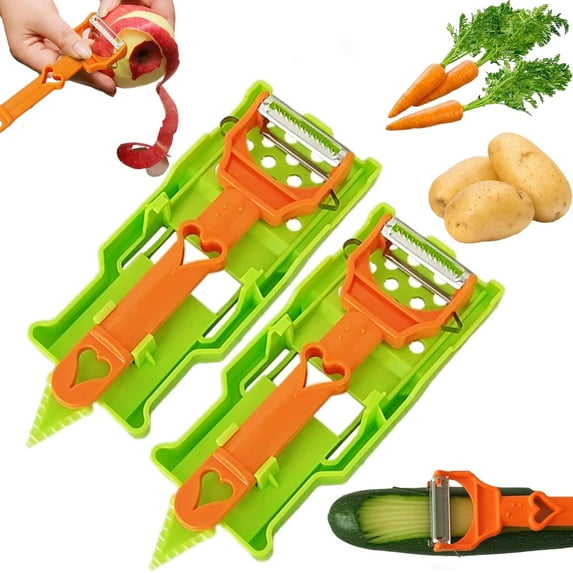 Pelador Multifuncional 2-En-1, Julienne Peeler Vegetable Peeler with Stainless Steel Blades, Multifunctional Fruit Peeler & Apple Peeler for Kitchen, Includes Grating Plate and Lemon Juicer