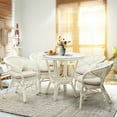 thumbnail image 1 of Pelangi Dining Set of 4 Natural Rattan Wicker Armchairs w/Cream Cushion and Dining Round Table Glass Top, White Color, 1 of 6