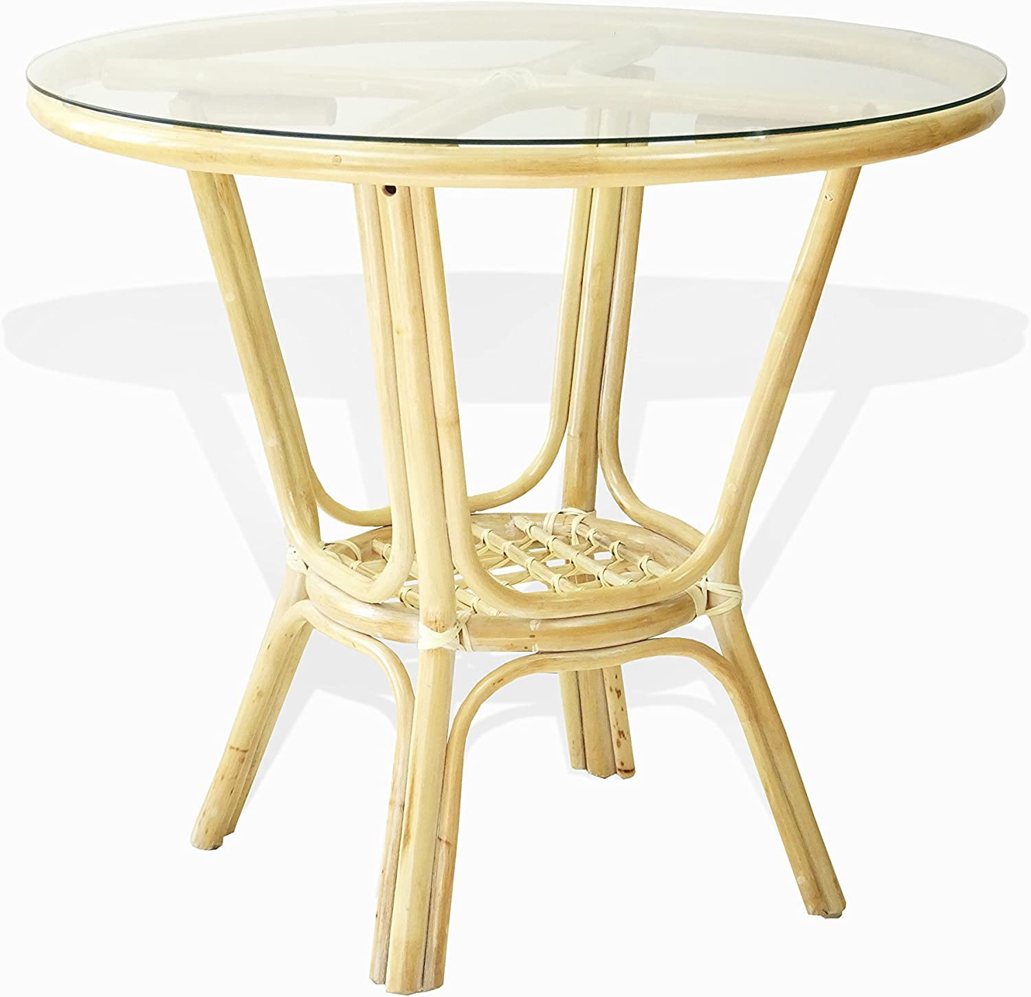 Round Rattan Kitchen Table Pelangi Rattan Wicker Round Dining Table with Glass Top Natural ...