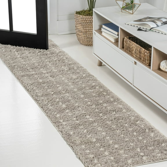 JONATHAN Y MOROCCAN HYPE 2 x 10 Runner Rug, Pele Geometric Dot Shag - Gray/Ivory, MOH400B-210