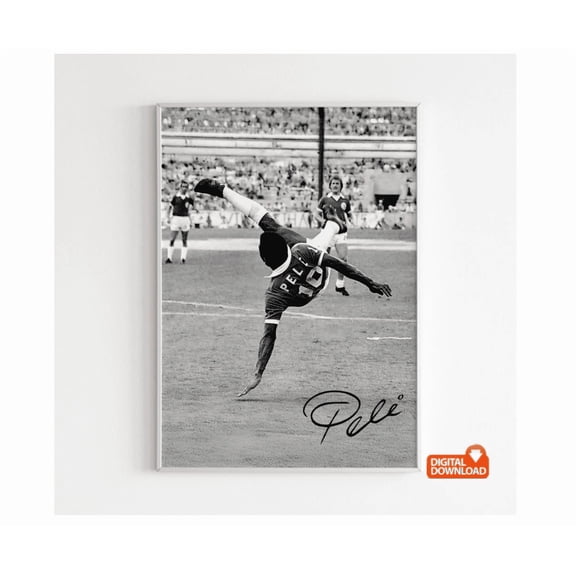Pele Poster Iconic Bicycle Kick Soccer Legend Signed Football Poster Home Decor Vintage Gift Living Room Dercor