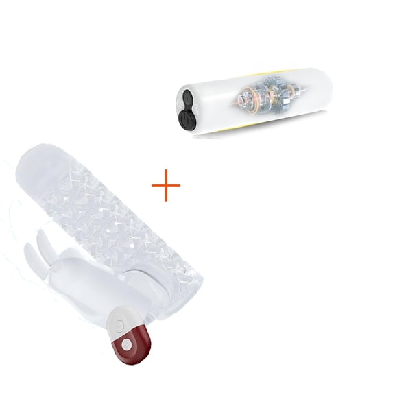 Vibrating Dildo Sleeve ,Sleeve Vibrator Rabbit Toy with 10 Vibration Modes Vibrator Ring,White