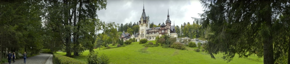 Peles Castle in the Carpathian Mountains near Sinaia Prahova County Romania Canvas Art - Panoramic Images (54 x 12)