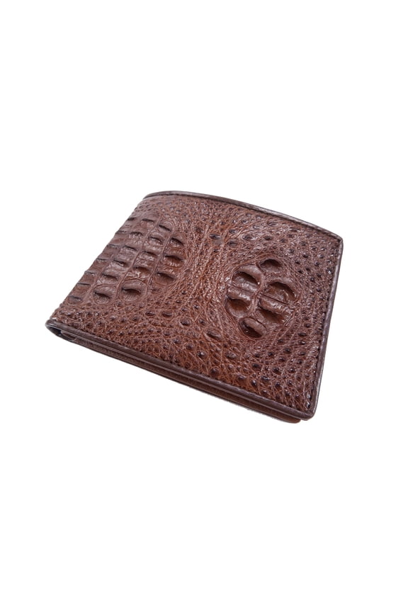 Genuine Crocodile Alligator Full Hornback Skin Leather Soft Bifold Casual Wallet ([A8] - 7 Card Slots + 1 ID Window + 2 Compartments for Bills, Mahogany Brown) A101