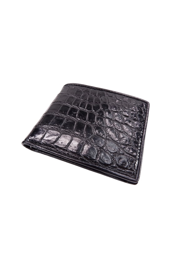 Genuine Crocodile Alligator Skin Leather Soft Bifold Wallet ([B1] - 6 Card Slots + 2 ID Windows + 2 Compartments for Bills, Black) A101