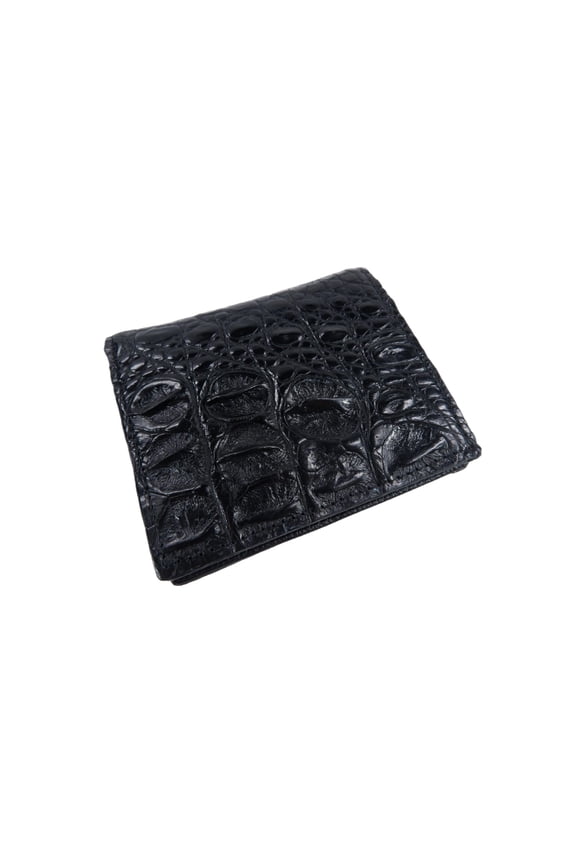 Genuine Crocodile Hornback Skin Leather Mini Bifold Wallet (Black) Y101