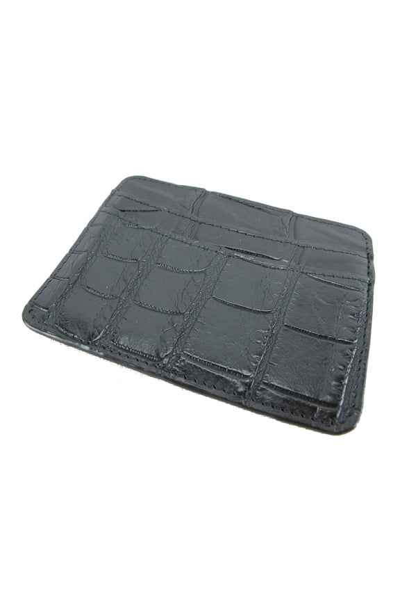 Genuine Crocodile Skin Leather Slim Business Credit Card Holder Sleeve Wallet (Black) A101