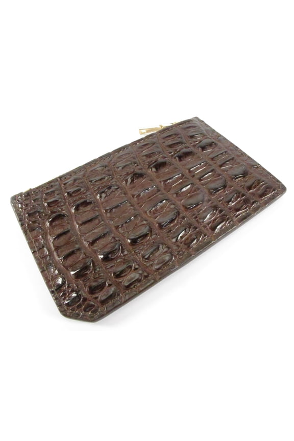 Genuine Crocodile Tail Skin Leather Slim Business Credit Card Holder Zip Wallet (Chocolate Brown) A101
