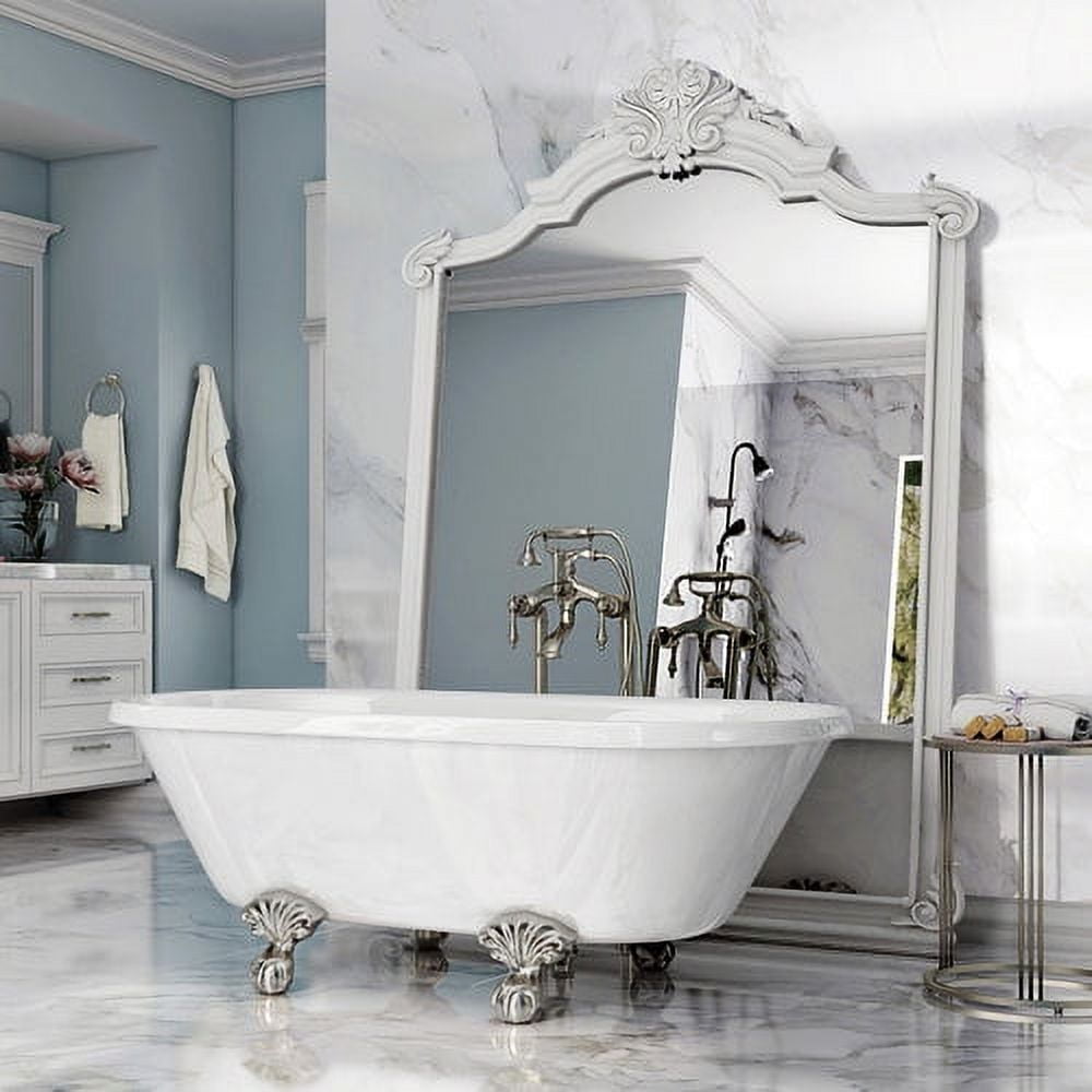 Pelham & White Luxury 60 inch Clawfoot Bathtub with Vintage Tub Design in White, Includes Brushed Nickel Ball and Claw Feet and Drain, From The Dalton Collection