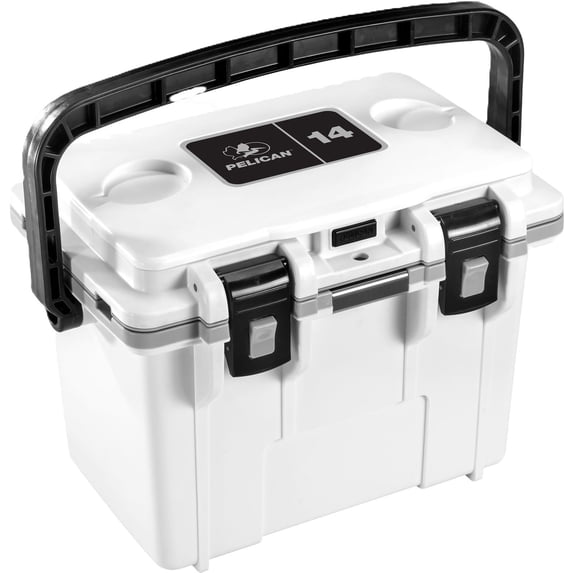 Pelican Elite 14 Qt Hard-Sided Cooler with Removable Tray, Bottle Opener, White with Gray