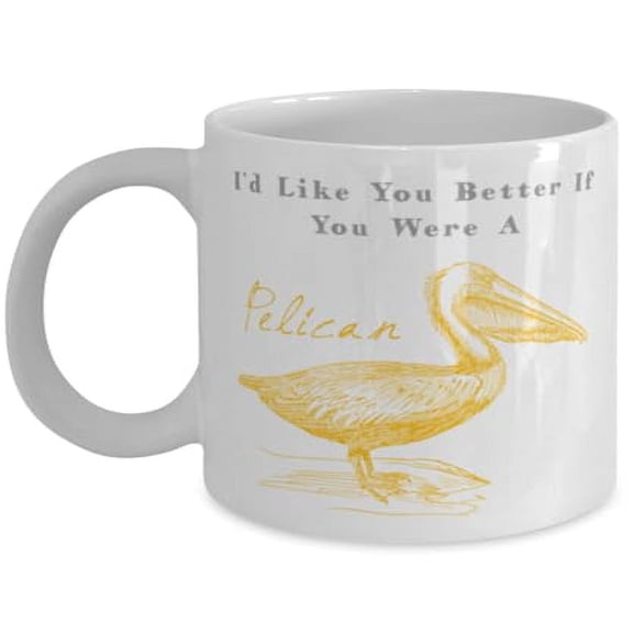 Pelican 11 oz Coffee Mug - Fun Ocean Bird Gift White Ceramic