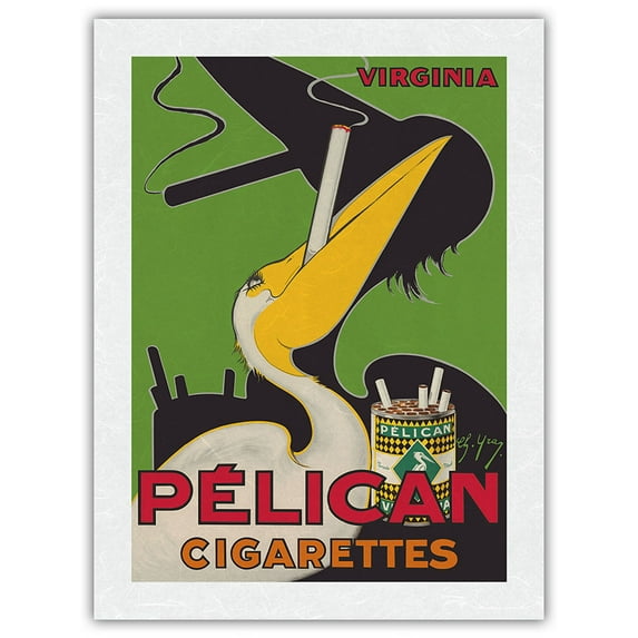 Pelican Cigarettes - American Virginia Tobacco - Vintage Advertising Poster by Charles Yray c.1925 - Japanese Unryu Rice Paper Art Print (Unframed) 18 x 24 in