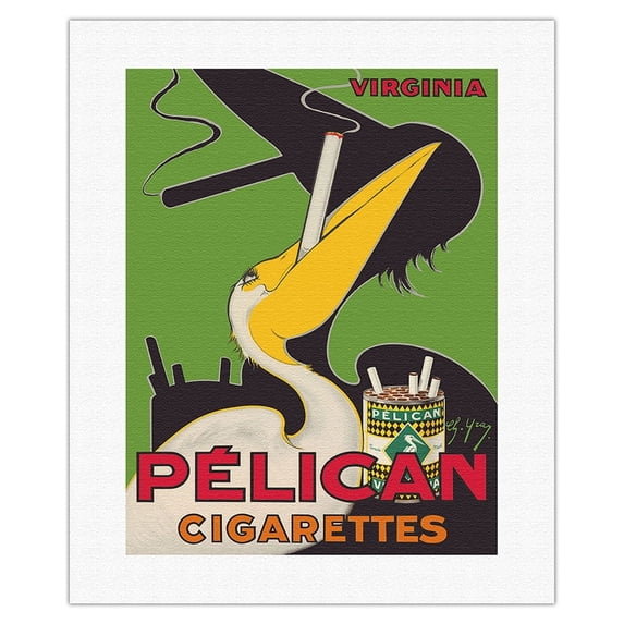 Pelican Cigarettes - American Virginia Tobacco - Vintage Advertising Poster by Charles Yray c.1925 - Fine Art Rolled Canvas Print 16in x 20in