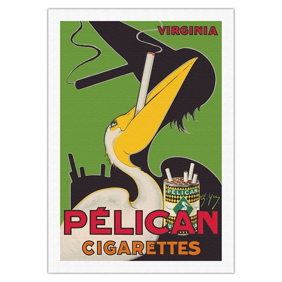 Pelican Cigarettes - American Virginia Tobacco - Vintage Advertising Poster by Charles Yray c.1925 - Fine Art Rolled Canvas Print 27in x 40in