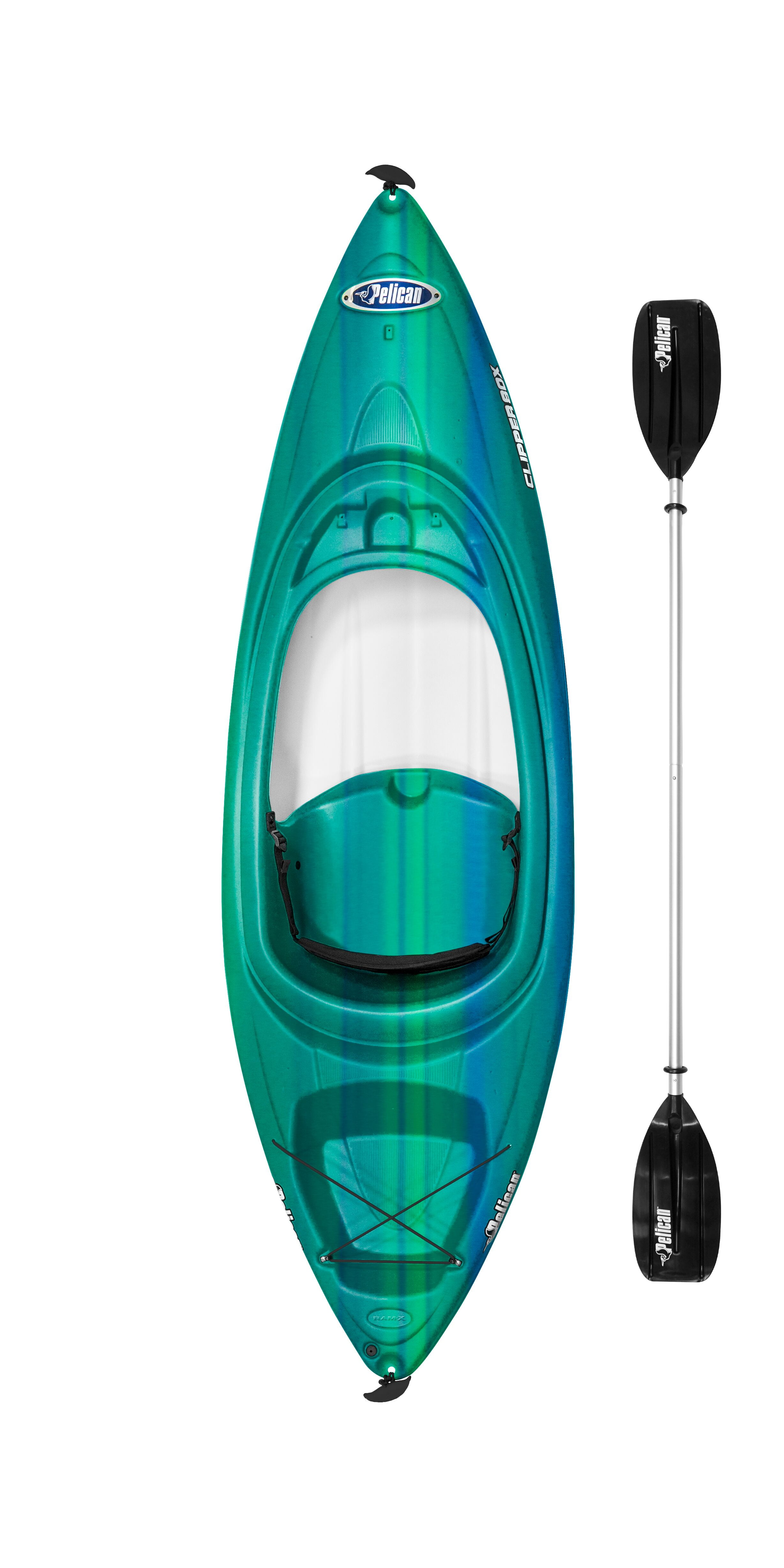 Pelican - Clipper 80X Sit Inside Recreational Kayak with Paddle - 8 ft - Fade Blue Yellow/White