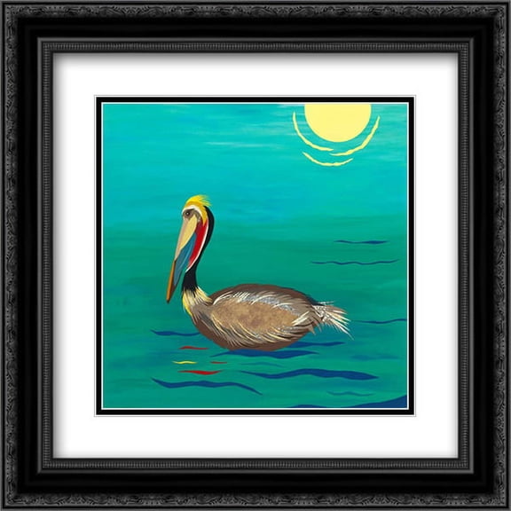 Pelican I 2x Matted 20x20 Black Ornate Framed Art Print by Peck, Jennifer
