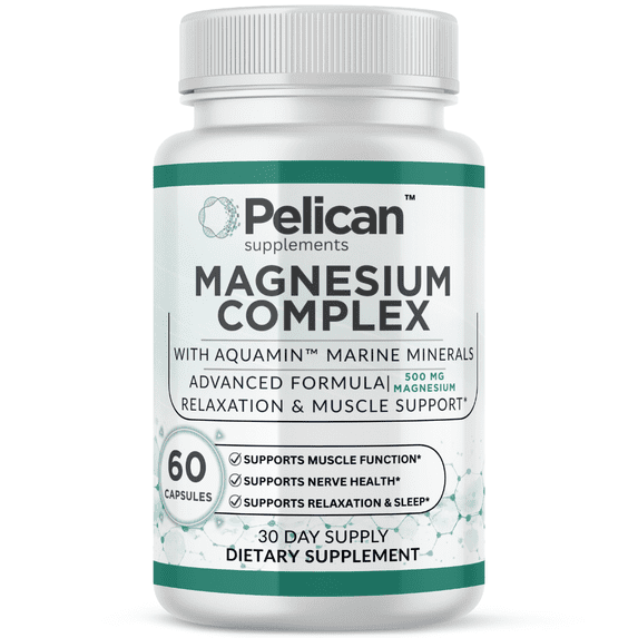 Pelican Magnesium Complex – Advanced Relaxation & Muscle Support Formula – with Aquamin Marine Minerals – 60 Capsules