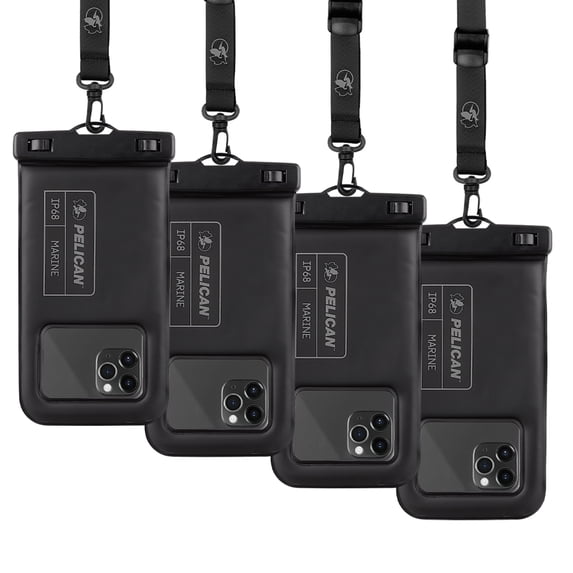 Pelican Marine 4 Pack IP68 Floating Waterproof Phone Pouch / Case (Regular Size) w/ Detachable Lanyard - Stealth Black
