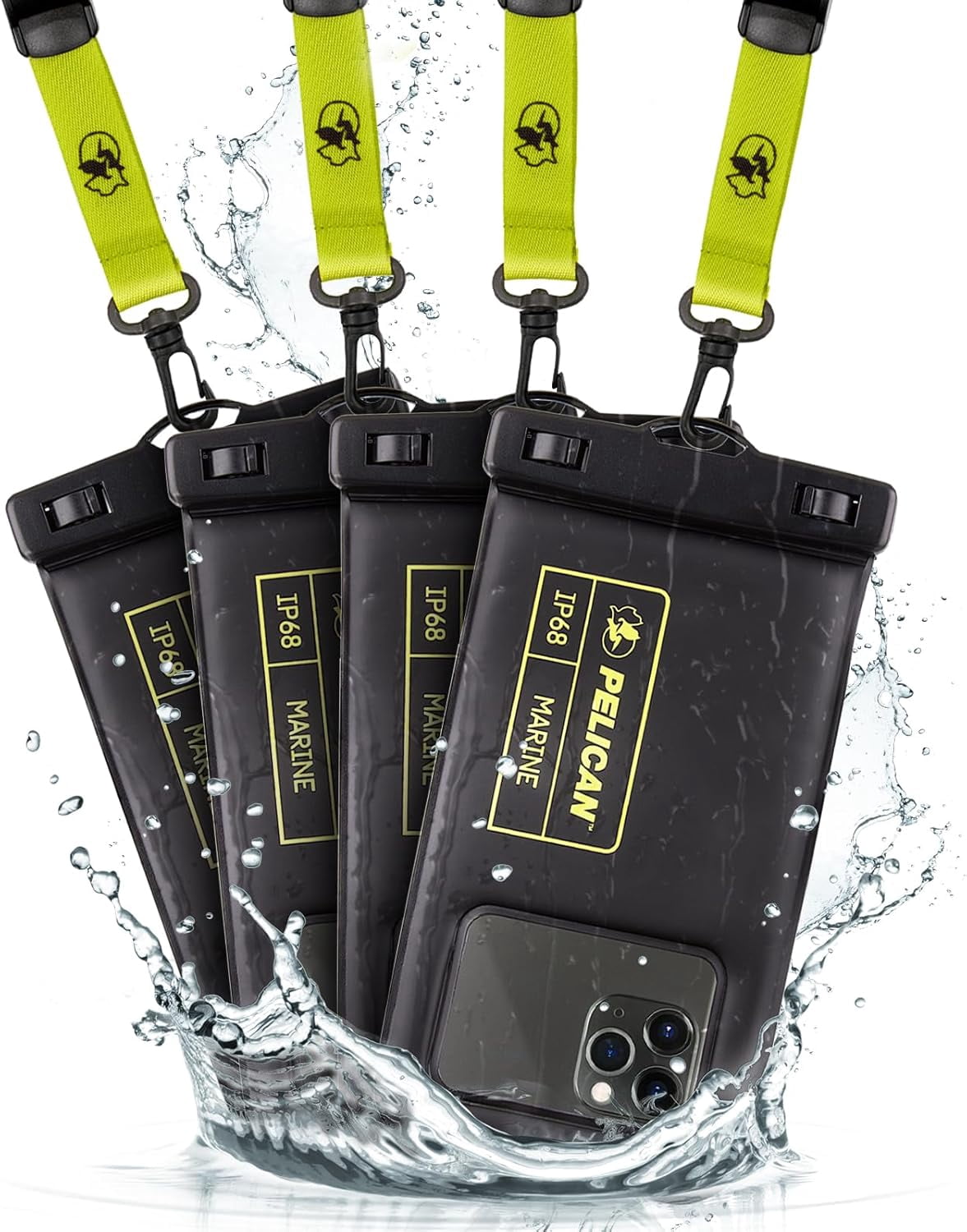 Pelican Marine Waterproof Cell Phone Floating Pouch - Hi-Vis Yellow (4 Pack)