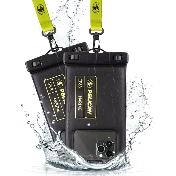 Pelican Marine Waterproof Floating Phone Pouch – Black/Hi Vis Yellow (2 pack)
