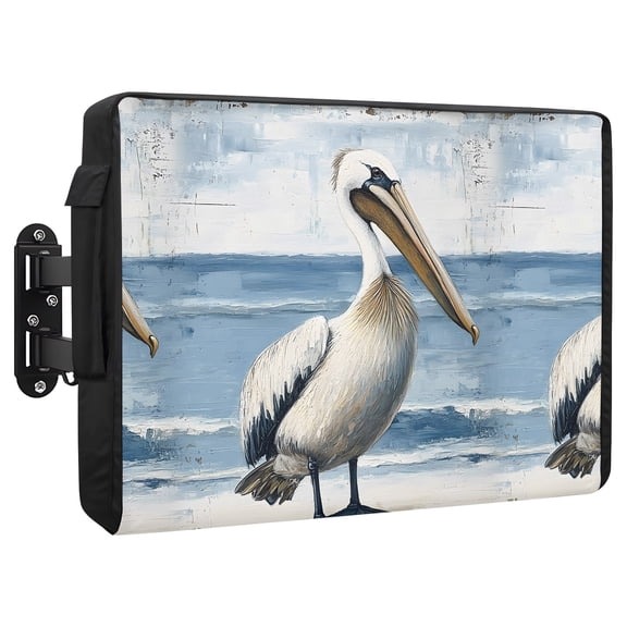 Pelican Ocean Outdoor TV Cover 80 to 85 Inch Modern Bird Weatherproof and Waterproof TV Cover Heavy Duty Outside Flat TV Screen Protector with Remote Control Pocket