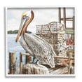 thumbnail image 1 of Pelican Perched Summer Fishing Dock Animals & Insects Painting White Framed Art Print Wall Art, 1 of 7