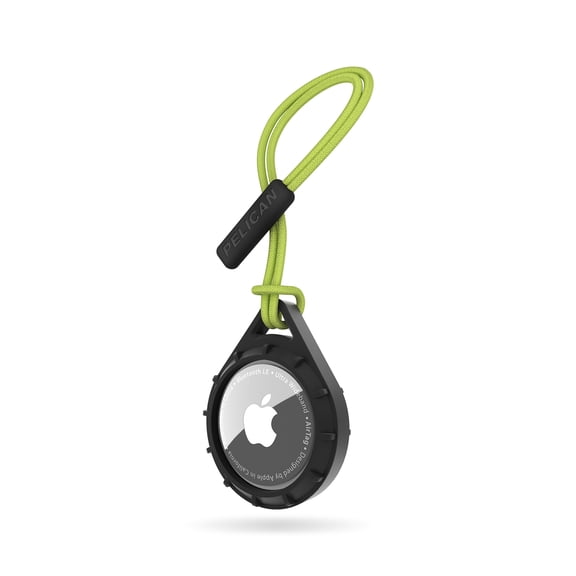 Pelican Protector AirTag Holder / Case w/ Loop Strap - Rugged Luggage Strap for Apple AirTag - Black/Lime Green