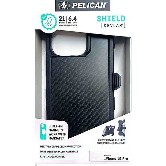 Pelican Shield Kevlar with MagSafe Case and Holster For iPhone 15 Pro - Black