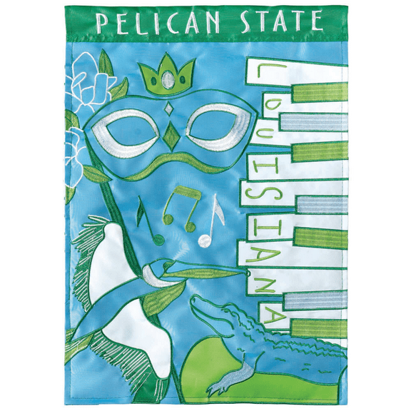Pelican State Louisiana Blue Green Jazz 19 x 13 Polyester Small House Flag