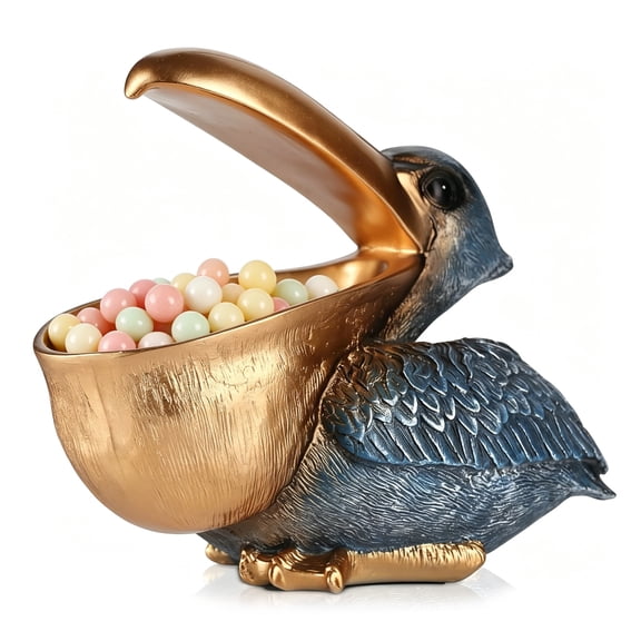 Pelican Statue Candy Dish Tray, Decorative Resin Key Holder Bowl, Animal Storage Tray for Entryway Table, Desk Organizer, Home Decor Gift (8.5 x 8.3 x 4.7 inch), Blue