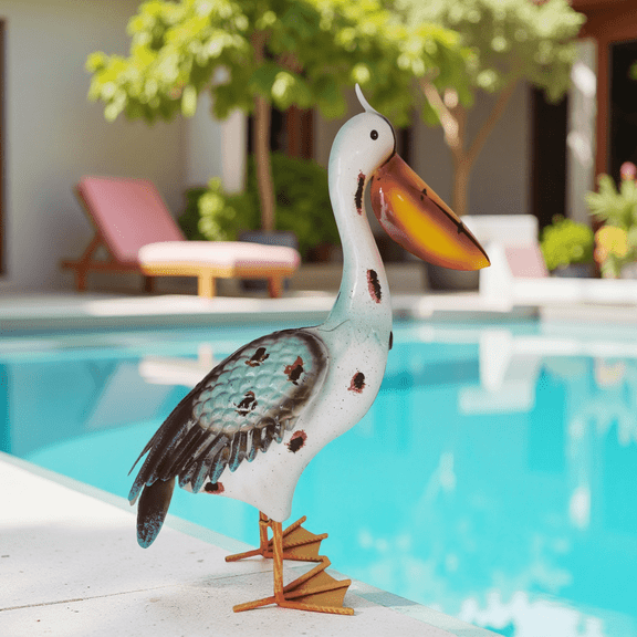 Pelican Statues Metal Garden Decor Coastal Blue Heron Yard Art Sculpture Ornament for Backyard Porch Patio Pond Decor