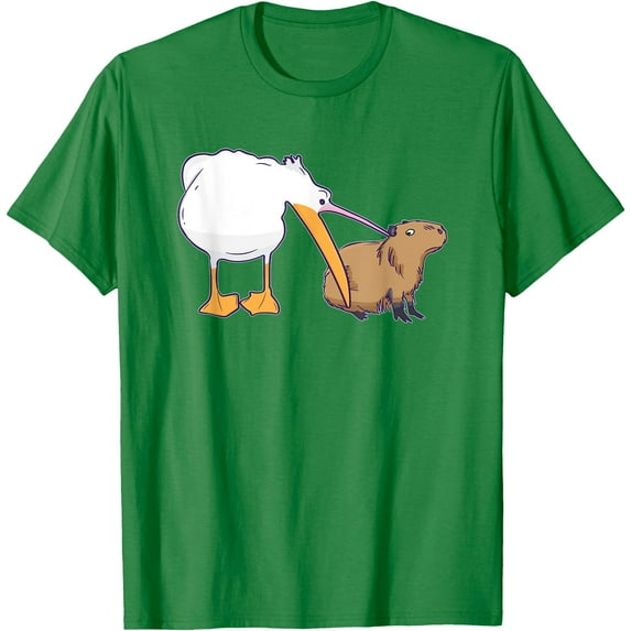 Pelican Tries to Eat Capybara Funny Cute Kawaii Meme Unisex T-Shirt for Men Women Kids Toddler,Irish Green Color,Size YXS