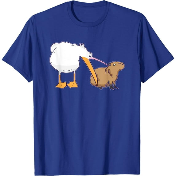 Pelican Tries to Eat Capybara Funny Cute Kawaii Meme Unisex T-Shirt for Men Women Kids Toddler,Royal Blue Color,Size 4XL