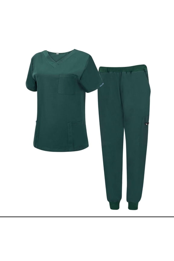 Unisex Nurse Uniform Scrubs Set, Medical Scrub Top and Pants - Medium Green Olive