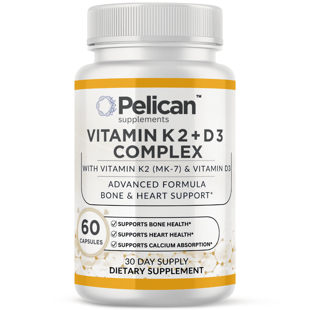 Pelican Vitamin K2 + D3 Complex – Bone & Heart Support Formula with MK-7 & Vitamin D3 – 60 Capsules