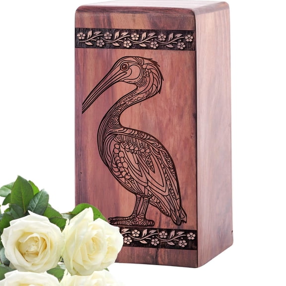 Pelican Wood Cremation Urn for Human Ashes Man/Woman - Pelican Theme Wooden Urns Human/Pet Ash - Urns for Dad - Memorial Decorative Keepsake Urns - 11.25inch, Large Size - 1Pcs Pack