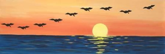Pelican in Flight Canvas Art - Jennifer Peck (8 x 24)
